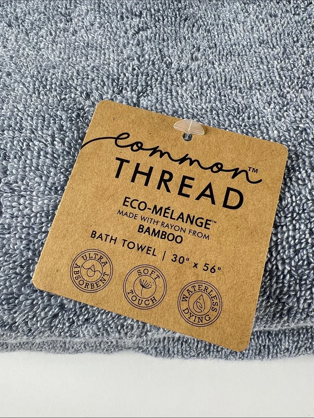 Common Thread Eco-Melange Bamboo Bath Towels Blue Soft Cotton Set of 2 NEW